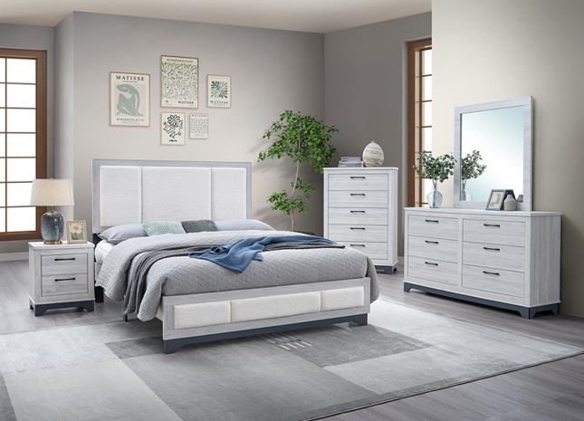 Jouri Light Gray 5-Piece (Twin Bed, Dresser, Mirror, Nightstand, Chest)