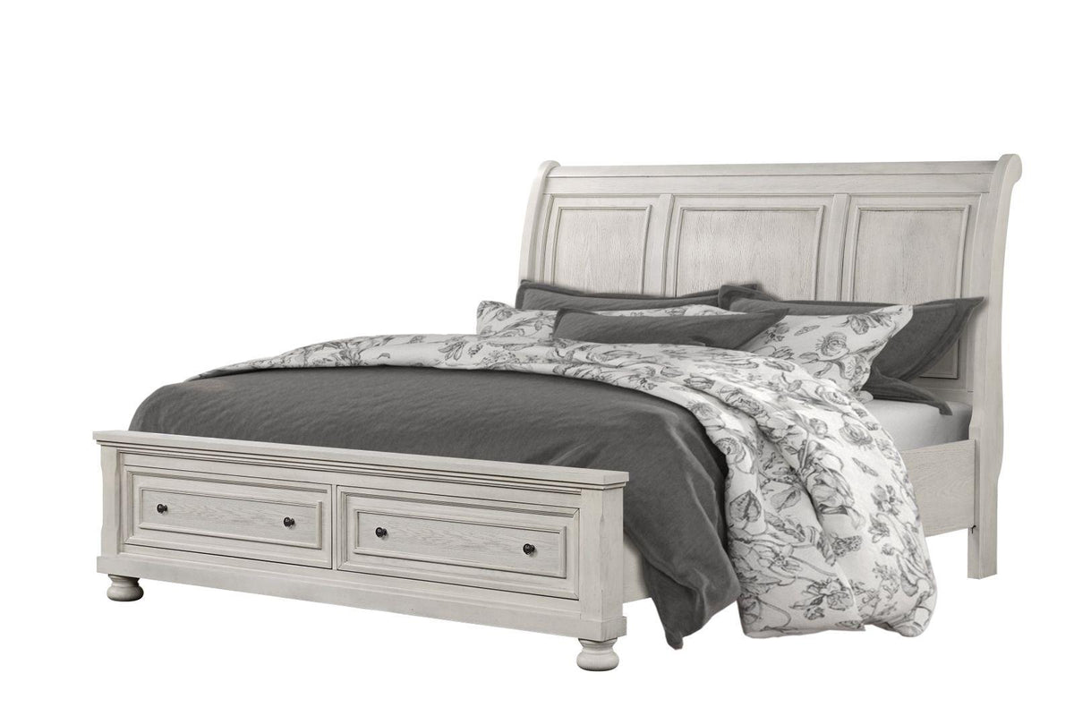 Carson Queen Storage Bed - White Washed