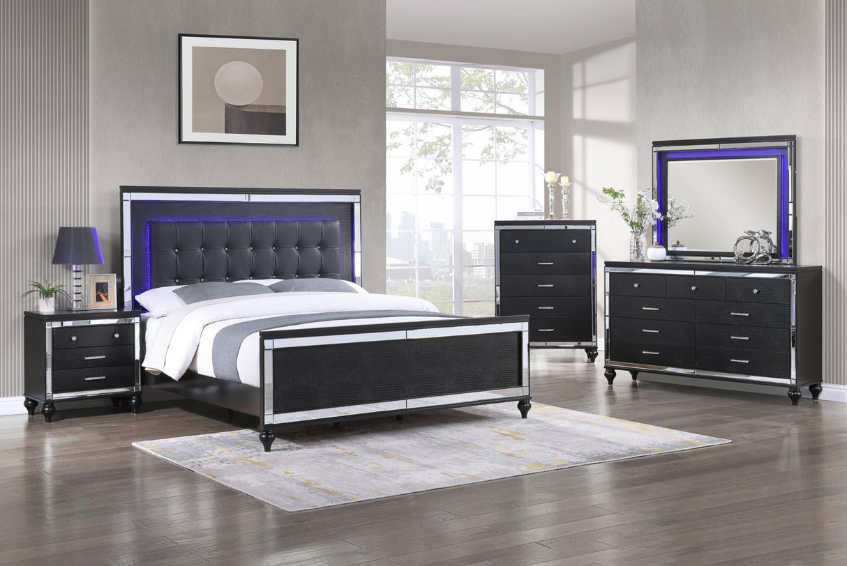 Nami Black 4-Piece (Queen Bed, Dresser, Mirror, Nightstand)