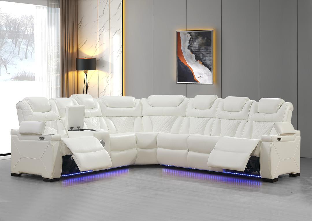Jax White 3 PC Reclining Sectional w/ LED & Speakers