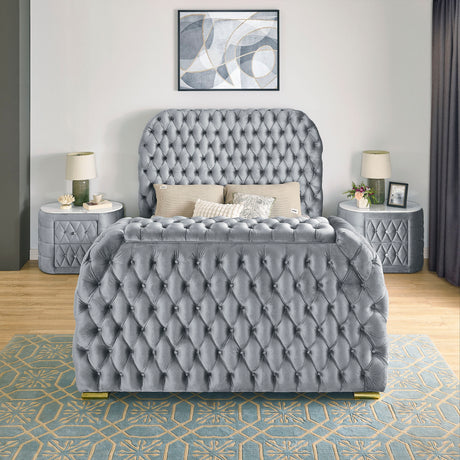 Natalia Bed W/Fireplace,Tv Lift Gy