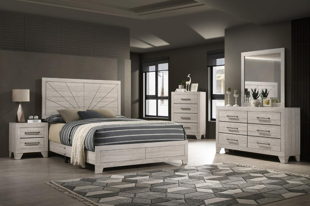 Prism White Oak 5-Piece (Queen Bed, Dresser, Mirror, Nightstand, Chest)