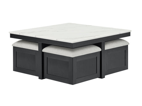 Marta Coffee Table with 4 Storage Ottomans