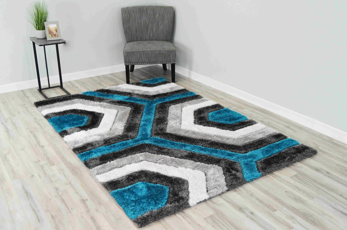 4d Shaggy Area Rug 6485 Turquoise