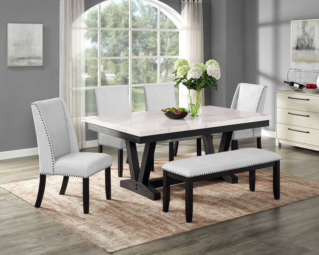 Varley Marble Table/Wing Chairs,Bench