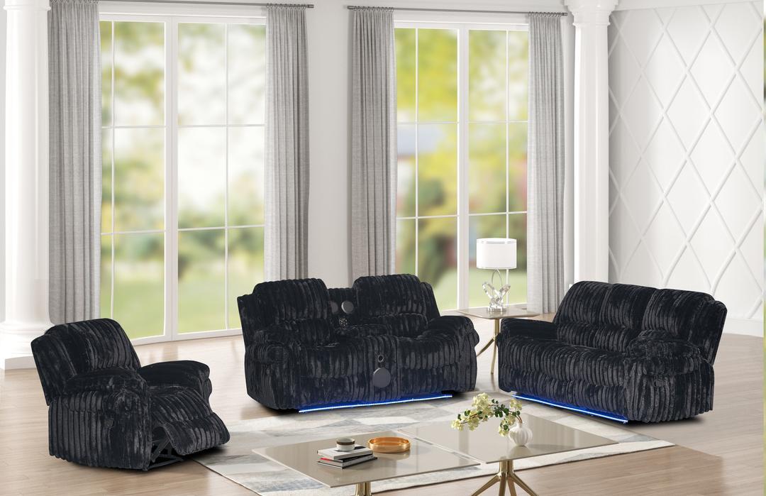 Cesar Manual Loveseat with Console Speaker Led Black