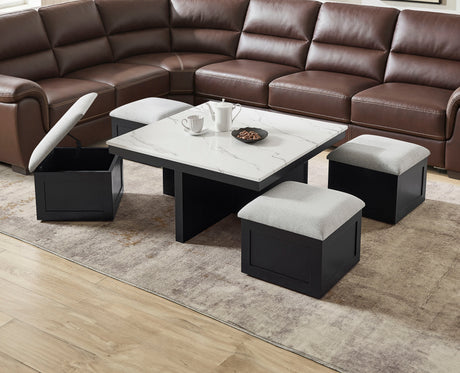 Marta Coffee Table with 4 Storage Ottomans