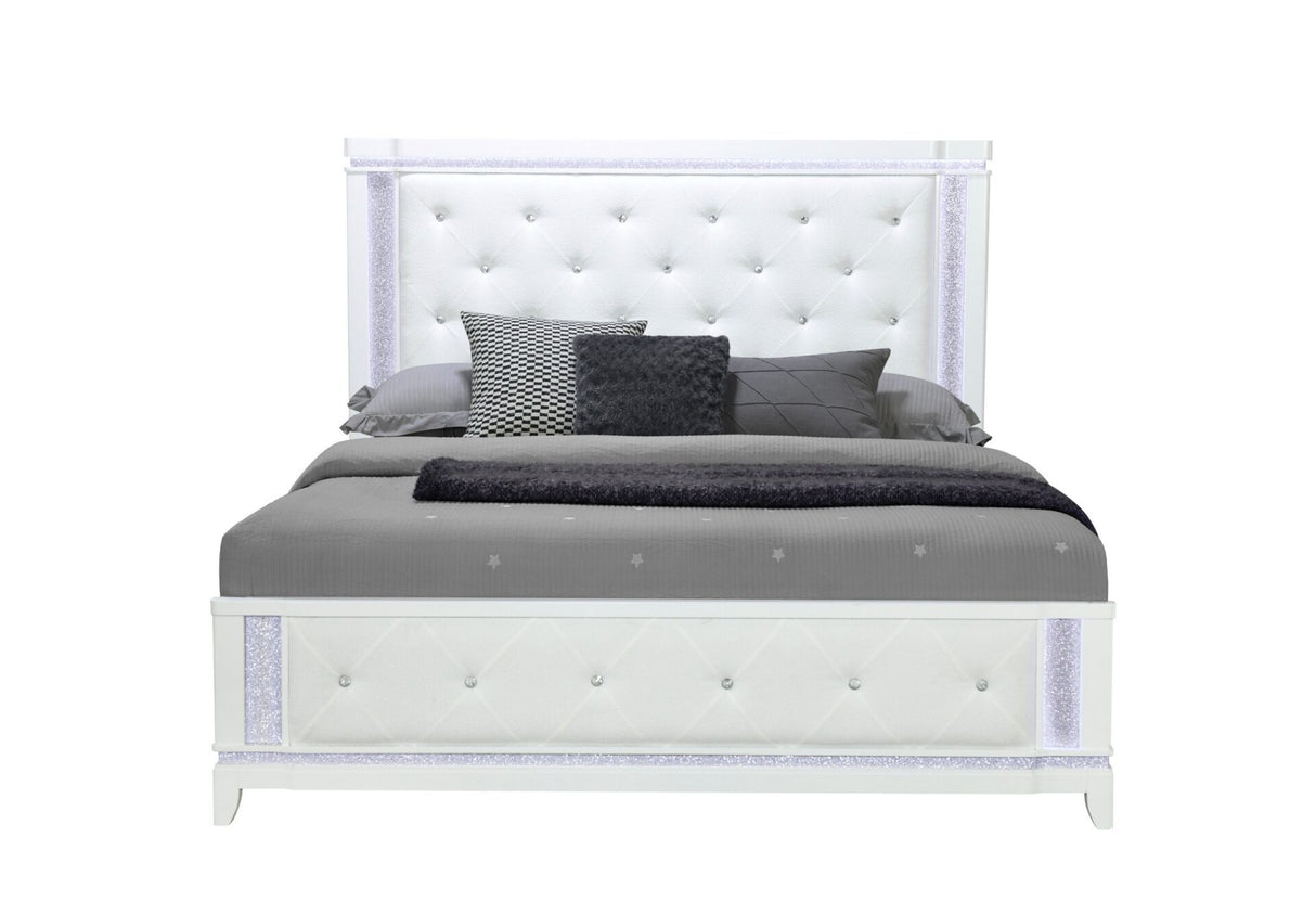 Alina White Queen Bed with LED