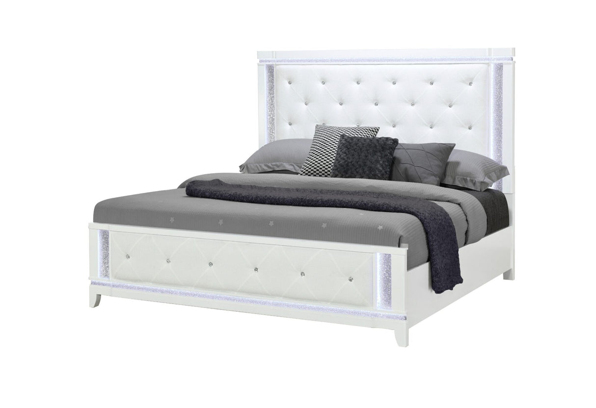 Alina White King Bed with LED