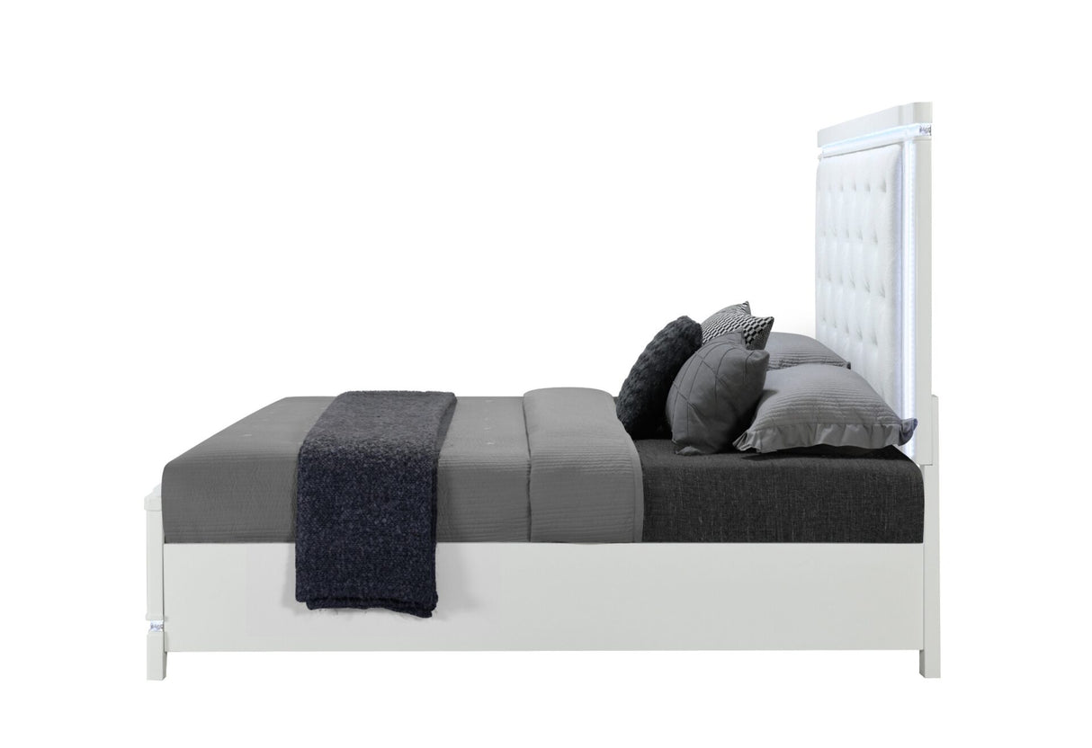 Alina White Queen Bed with LED