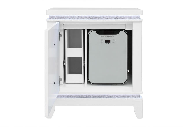 Alina White Nightstand with Cooler, LED, Speaker and USB