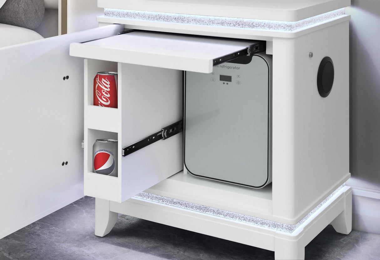 Alina White King Bed Group with LED, Cooler, Speaker and USB