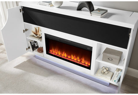 Aveena White 76" Entertainment Unit with TV, LED, Speakers, Crystal and Pop Up
