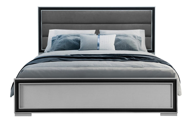 Amelia Grey Black Queen Bed with LED