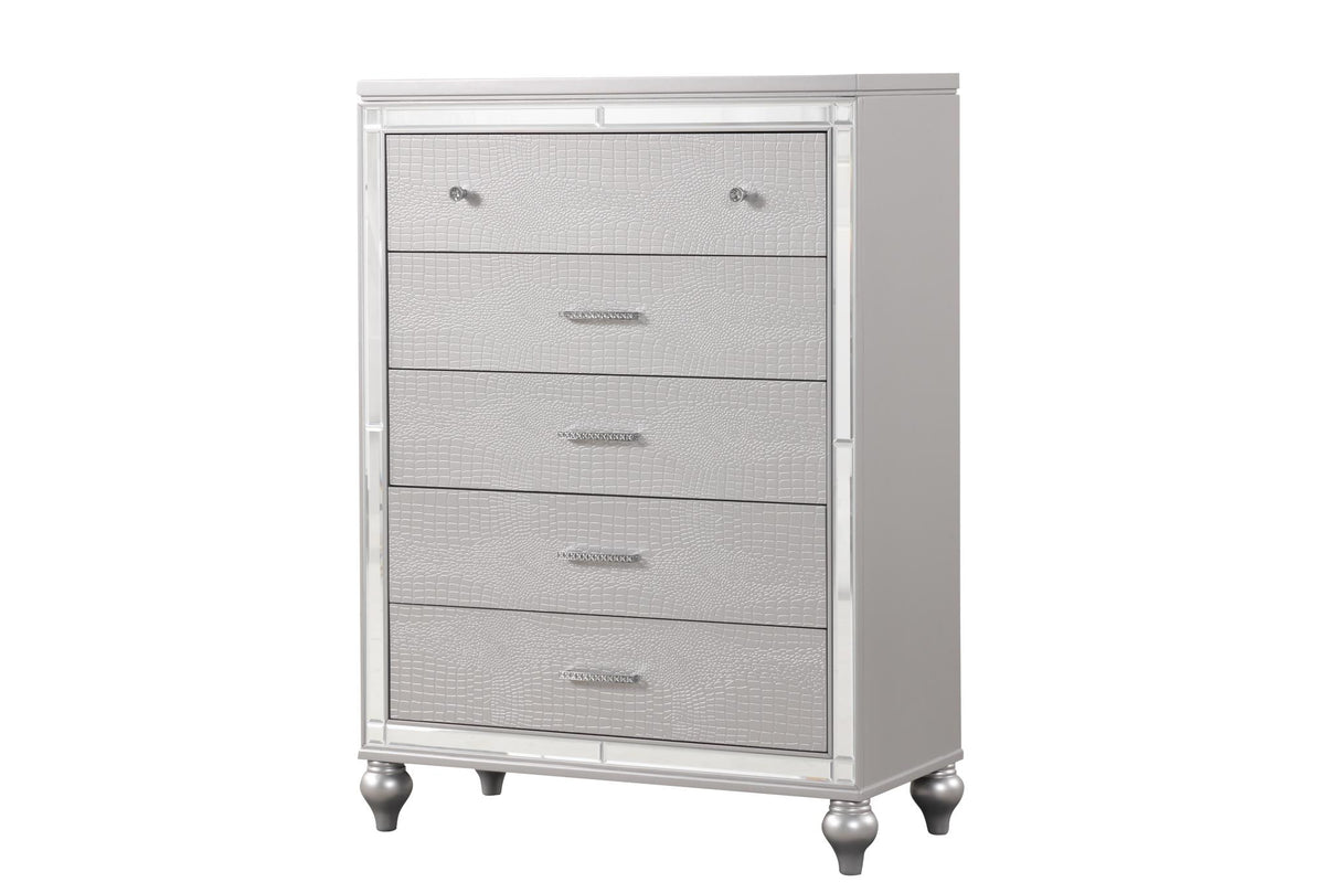 Emma Silver 3-Piece (King Bed, Dresser, Mirror) - Silver