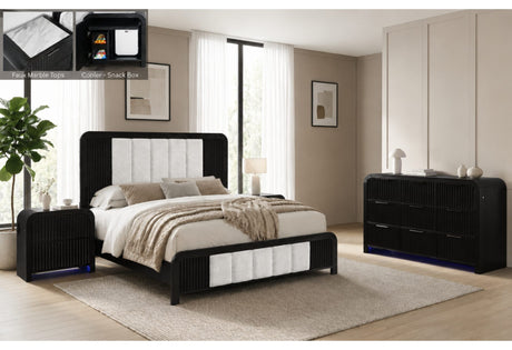 Beckett White/Black King Bed, Dresser and Nightstand with Cooler