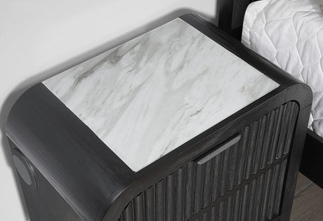 Beckett White/Black Queen Bed, Dresser, Nightstand with Cooler