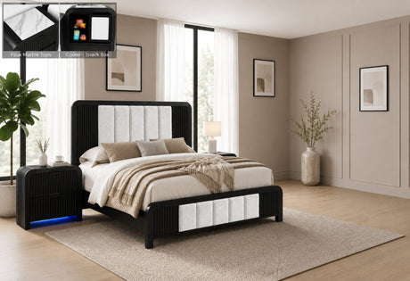 Beckett White/Black Queen Bed and Nightstand with Cooler
