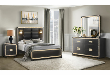 Blake Black King Bed with Lamps
