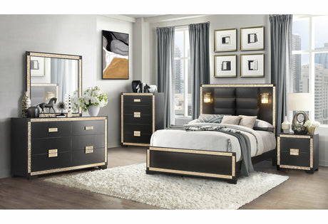 Blake Black King Bed with Lamps