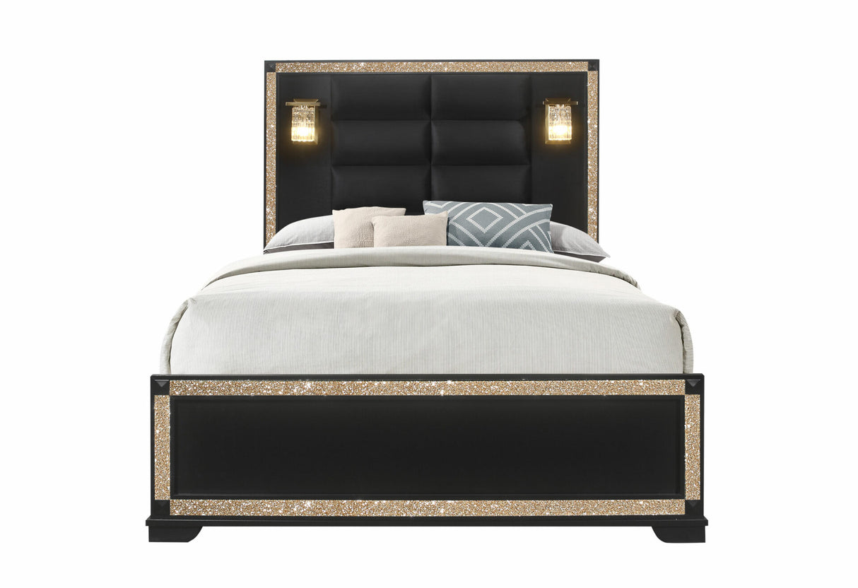 Blake Black Queen Bed with Lamps