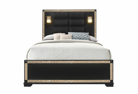Blake Black Queen Bed with Lamps