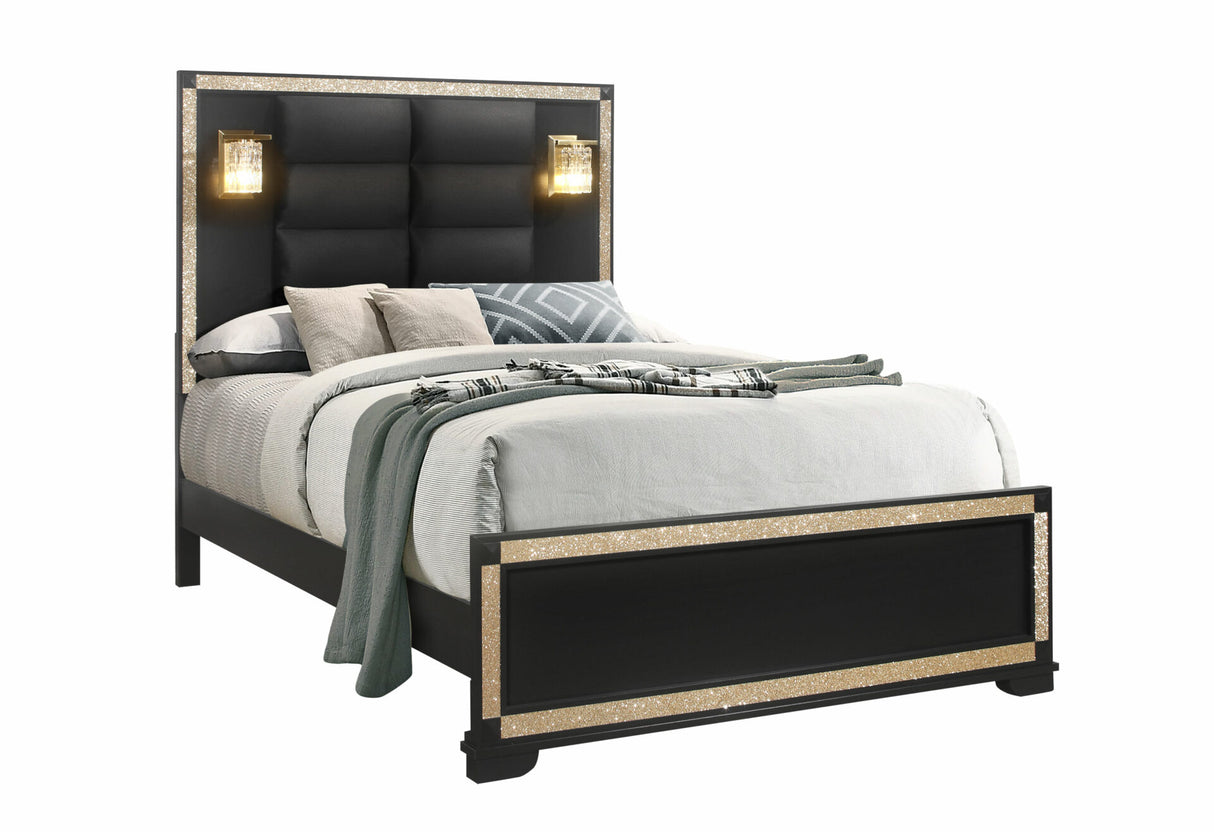 Blake Black Queen Bed with Lamps
