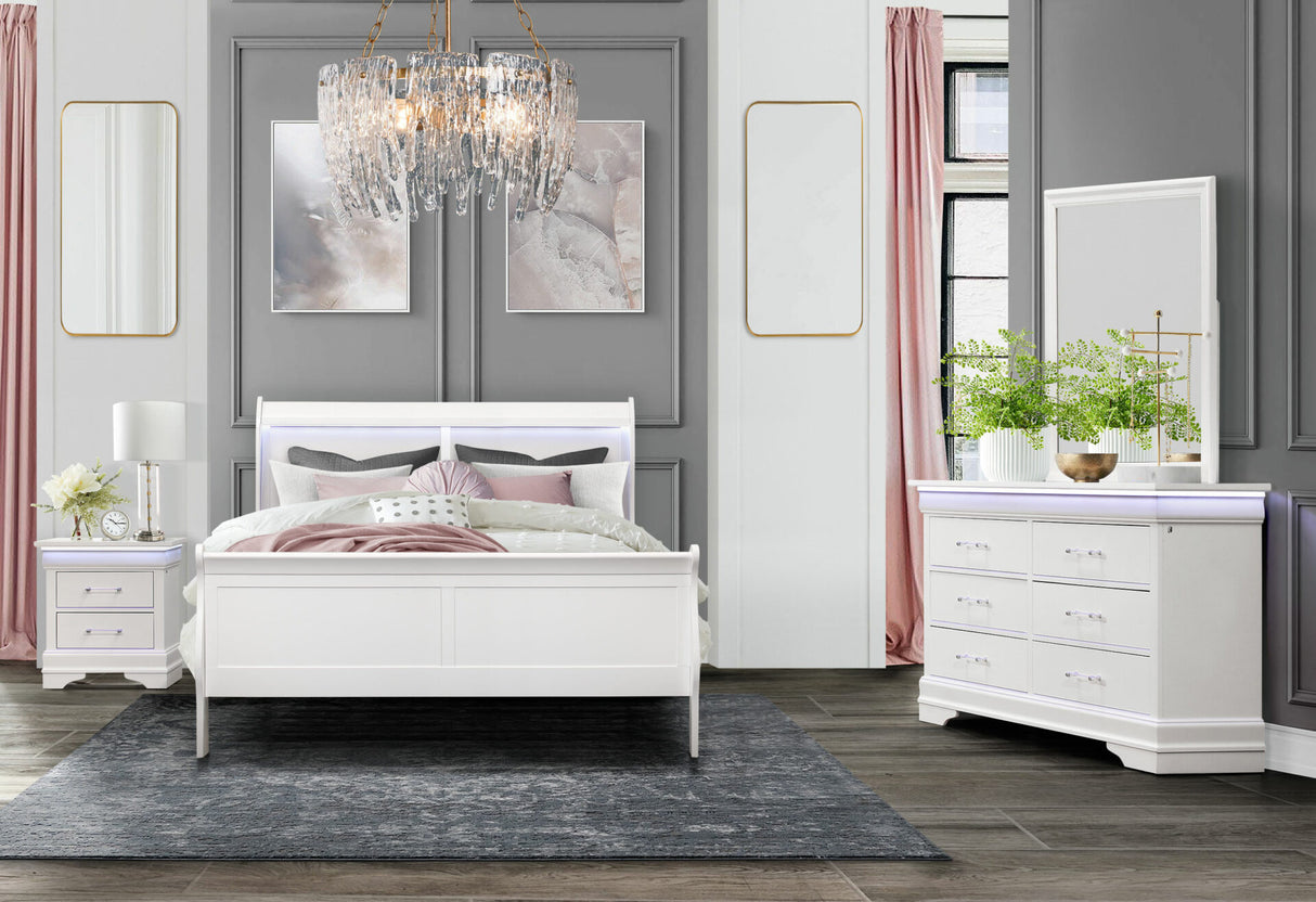Charlie White Full Bed with LED