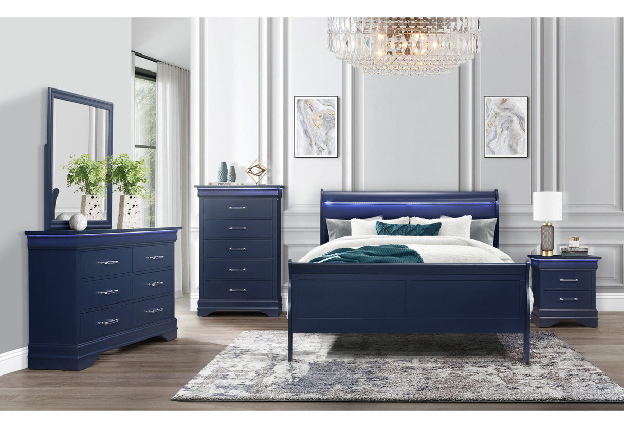 Charlie Blue King Bed with LED