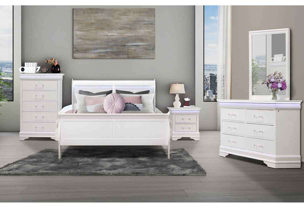Charlie White King Bed Group with LED