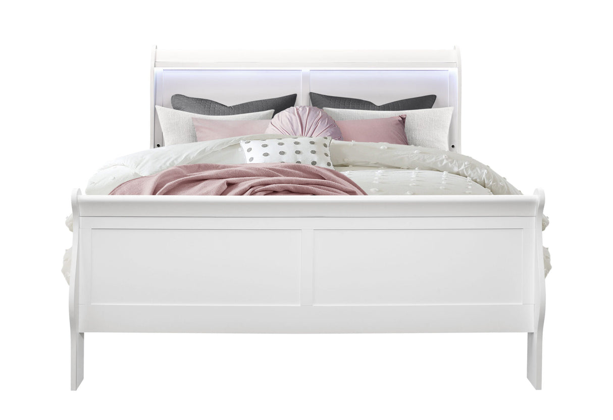 Charlie White Queen Bed with LED