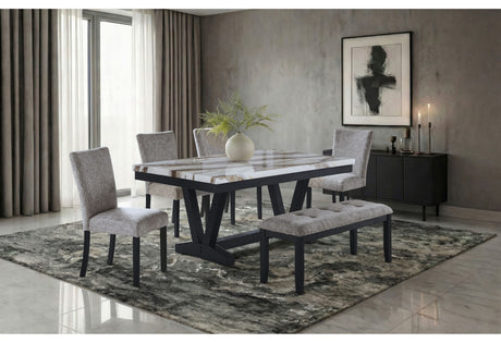 D1319 Black/White Dining Table, 4 D1319 Light Grey Dc & D1319 Light Grey Bn
