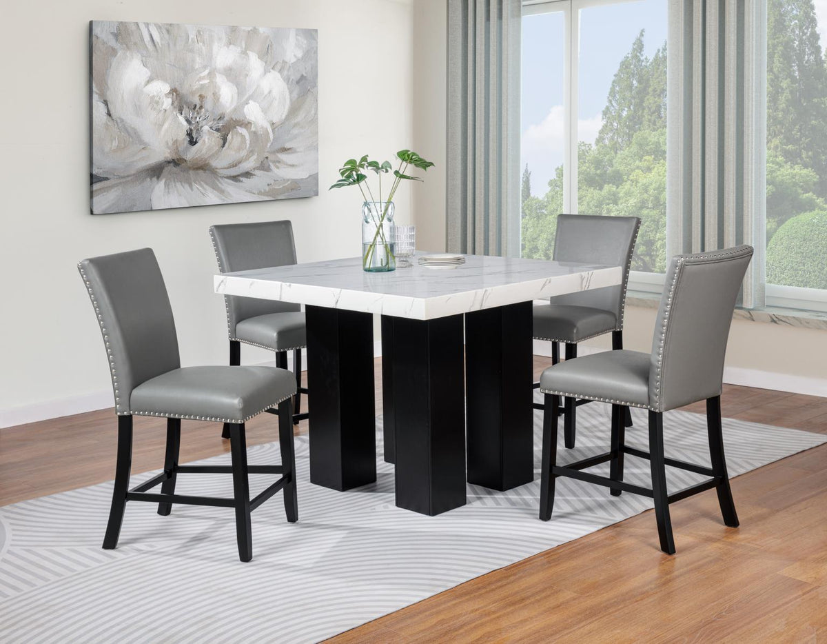 Blaze Grey Dining Set - Grey Faux Leather / Black - D256