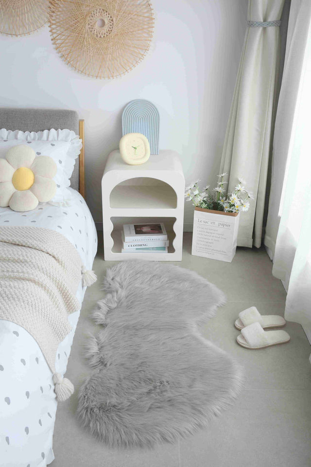 Faux Fur Rug Double Heart Grey