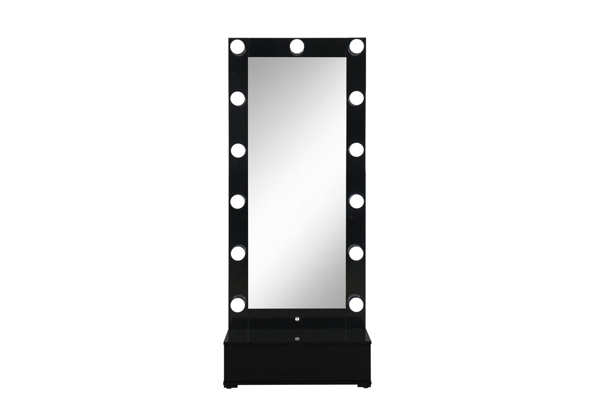 Ella Black Narrow Tall Mirror with Drawer and Speaker