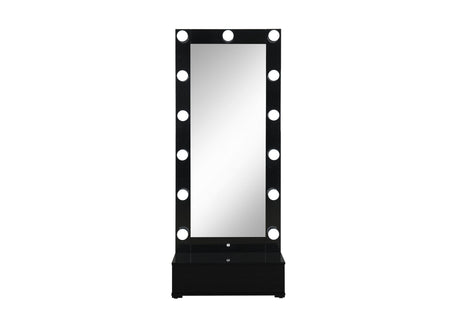 Ella Black Narrow Tall Mirror with Drawer and Speaker