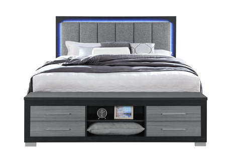 Emma Black/Grey King Bed with LED and USB