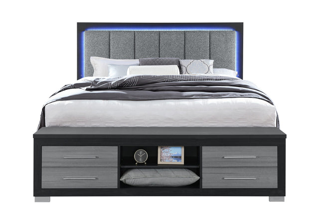 Emma Black/Grey King Bed with LED and USB