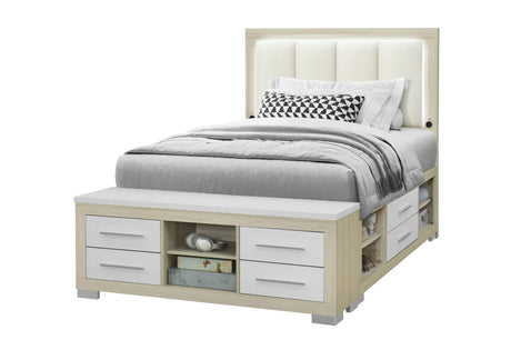 Emma Natural/White Full Bed with LED and USB