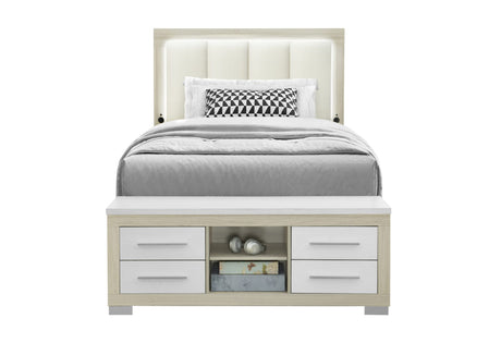 Emma Natural/White Full Bed with LED and USB