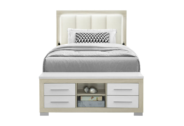 Emma Natural/White Full Bed with LED and USB