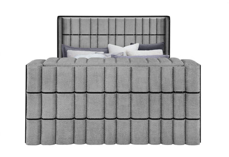 Isabella Grey King Bed with LED, TV Lift, Speaker and Fireplace