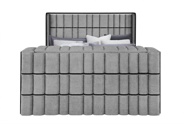 Isabella Grey King Bed with LED, TV Lift, Speaker and Fireplace
