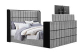 Isabella Grey King Bed with LED, TV Lift, Speaker and Fireplace