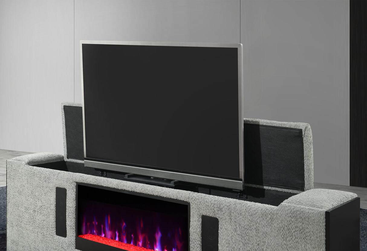 Isabella Grey King Bed with LED, TV Lift, Speaker and Fireplace