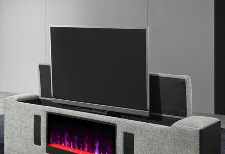 Isabella Grey King Bed with LED, TV Lift, Speaker and Fireplace