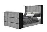 Isabella Grey Queen Bed with LED, TV Lift, Speaker and Fireplace