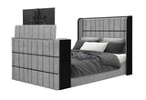 Isabella Grey Queen Bed with LED, TV Lift, Speaker and Fireplace