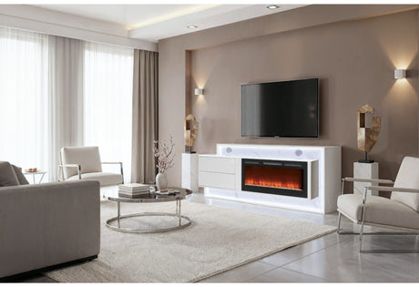 Aileen White 76 Entertainment Unit With Led Speakers Crystal Inserts And Pop Up Center Doors