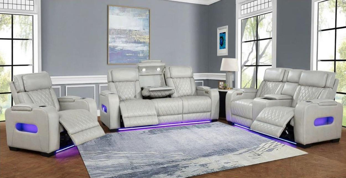Polax Loveseat Power Seat / Console / Led Light / Power Headrest - Ice